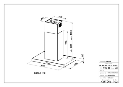 Stilo Comfort Isola 90cm Island Hood Stainless Steel