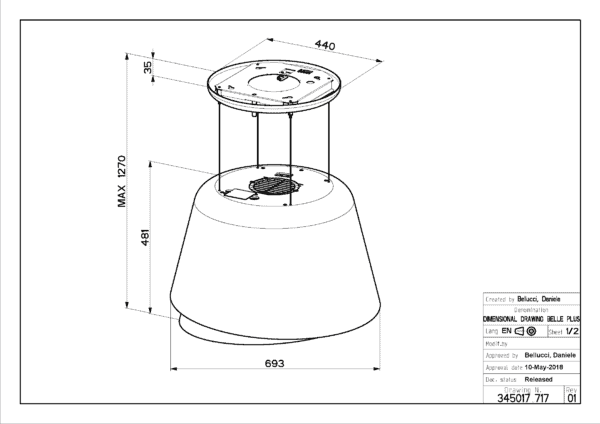 Faber Belle Plus 69cm Gold Island Cooker Hood - Image 2