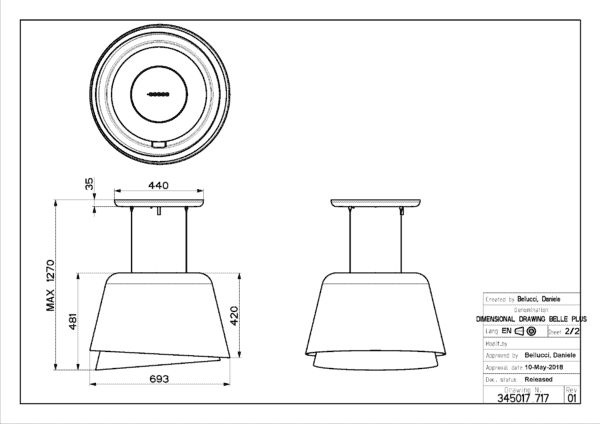 Faber Belle Plus 69cm Gold Island Cooker Hood - Image 3